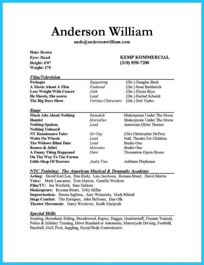 Impressive Actor Resume Sample to Make in 2020 Acting resume, Acting