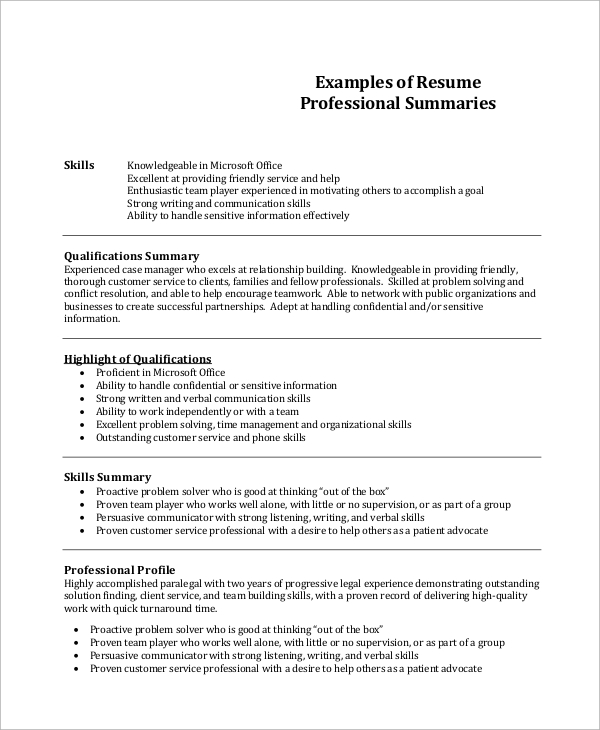 FREE 8+ Resume Summary Templates in PDF MS Word