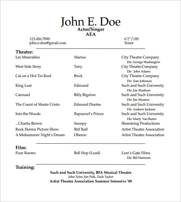 Actors Resume Template 50 Free Acting Resume Templates Word Google