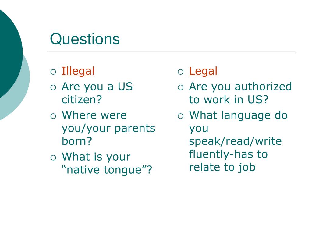 PPT Illegal Interview Questions PowerPoint Presentation, free