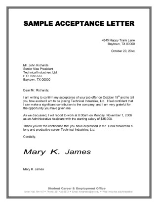 40 Professional Job Offer Acceptance Letter & Email Templates ᐅ TemplateLab