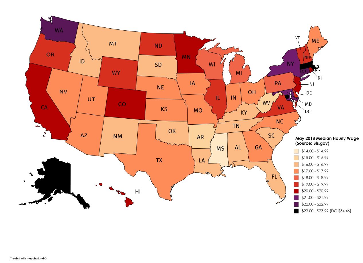 Median Hourly Wage By State MapPorn