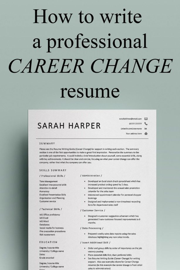 Career Change Resume Template Career Change CV Template Etsy Career