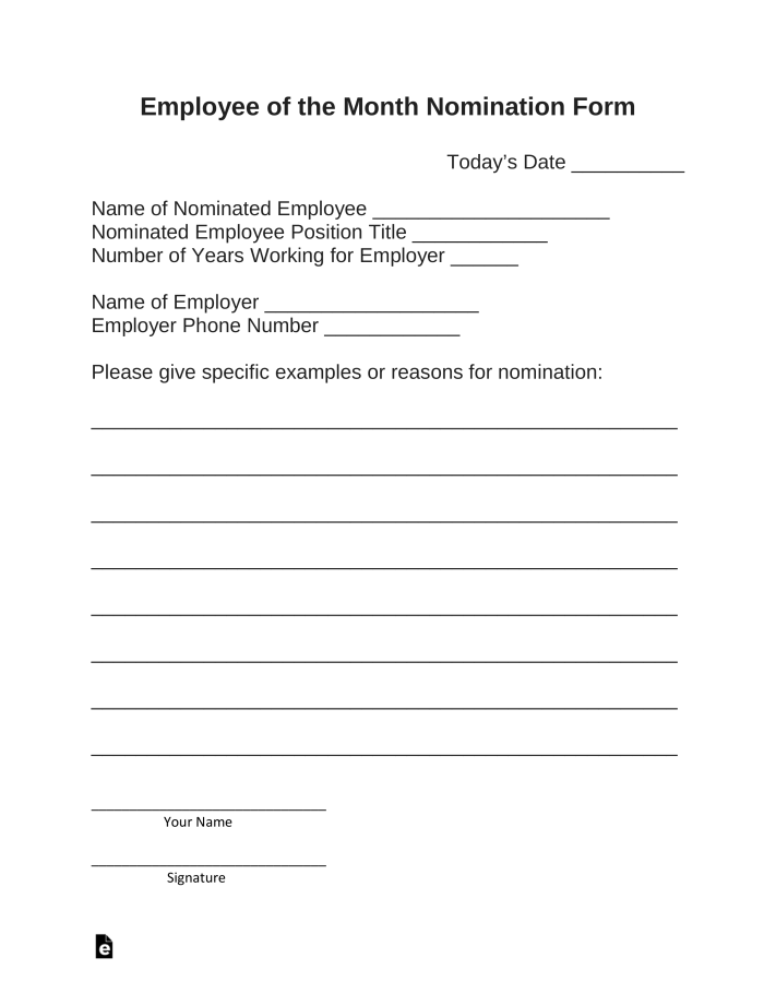 Free Employee of the Month Nomination Form PDF Word eForms