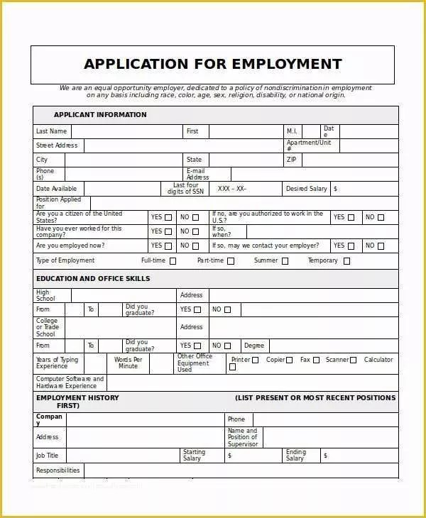 Free Printable Job Application Template Of Generic Job Application 8