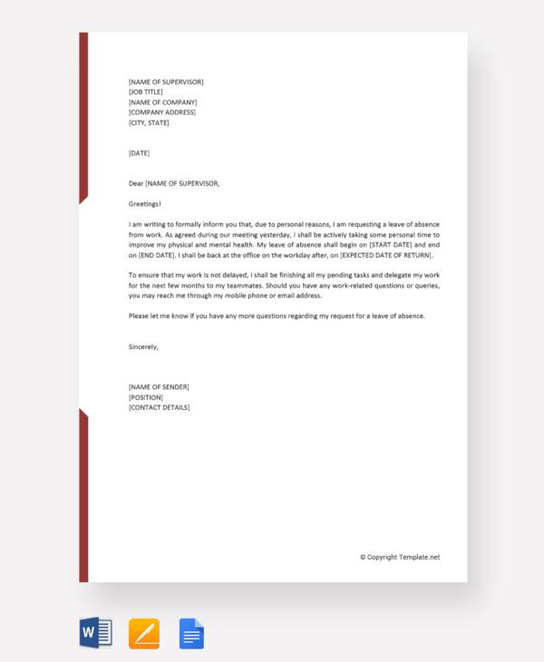 FREE 14+ Leave of Absence Letter Templates in PDF MS Word Pages