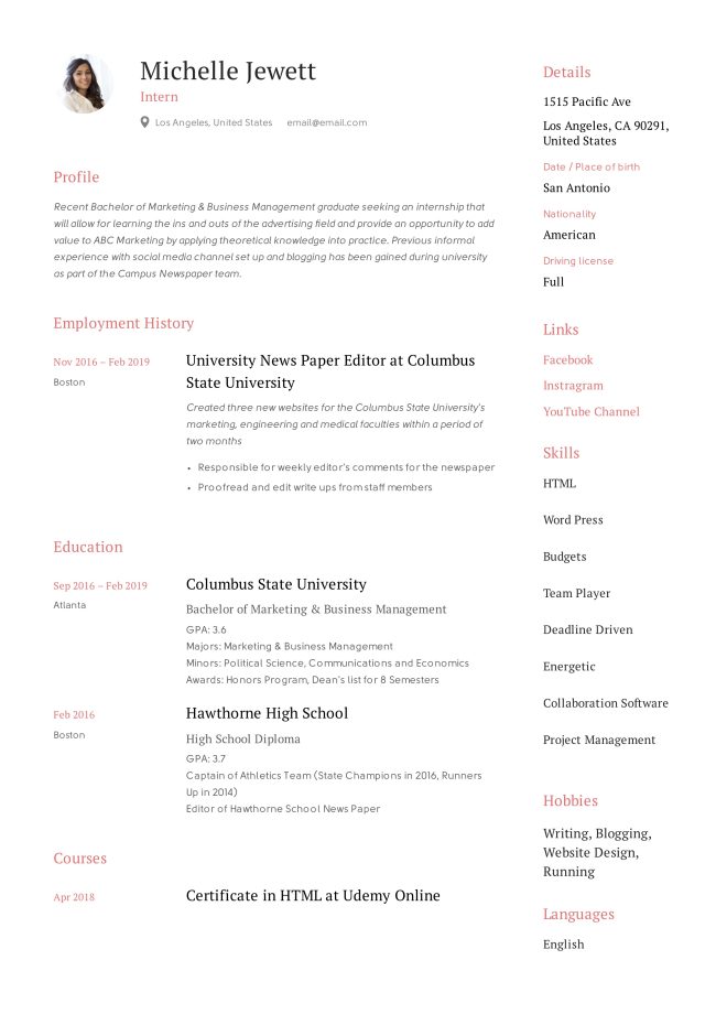 How To List An Internship On A Resume Resume Template