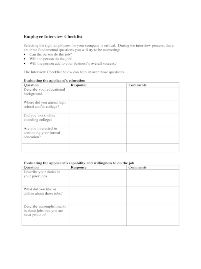 Interview Checklist Template 2 Free Templates in PDF, Word, Excel