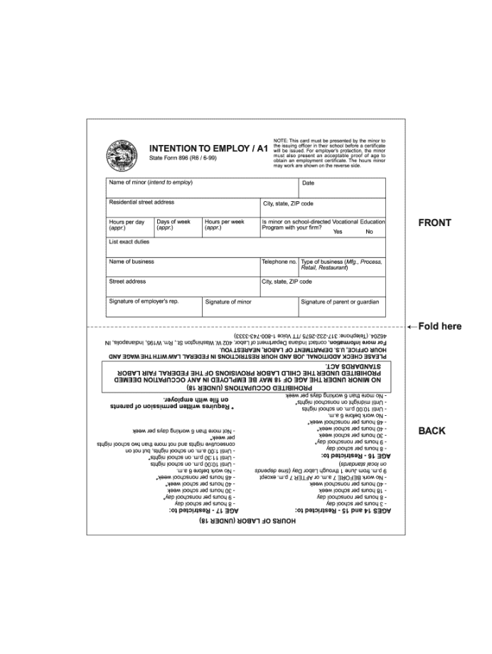 work permits for minors fill in for indiana Fill out & sign online