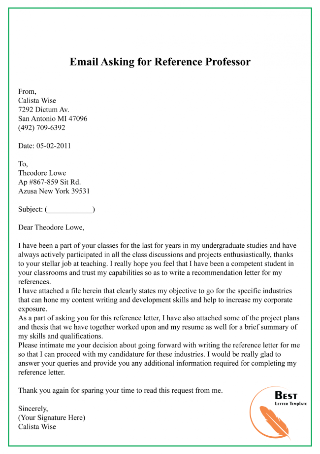 Requesting A Reference Letter From A Professor • Invitation Template Ideas