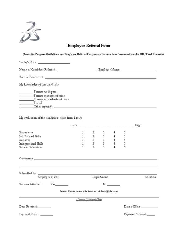 Employee Referral Form 2 Free Templates in PDF, Word, Excel Download