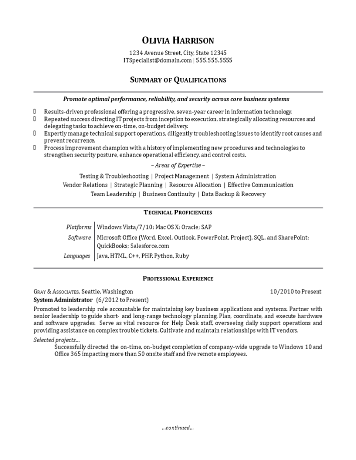 IT Work Experience Resume Sample How to create an IT Work Experience