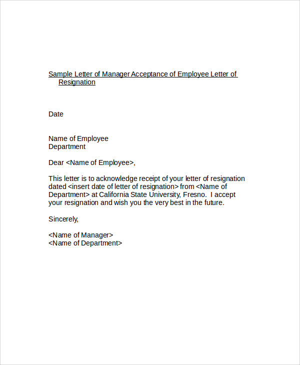FREE 6+ Resignation Acceptance Letter Templates in PDF MS Word