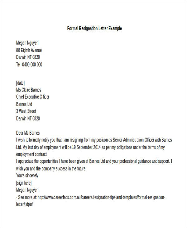 FREE 10+ Sample Letter of Resignation Examples in MS Word PDF
