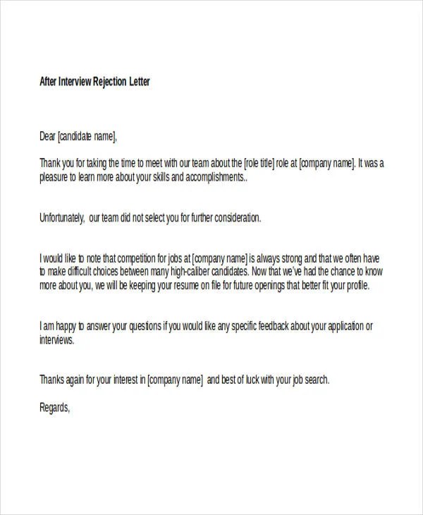 7+ Interview Rejection Letters Free Sample, Example Format Download