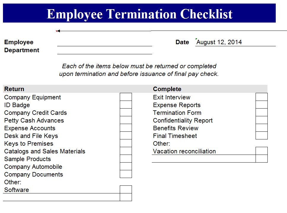 Termination Checklist Termination Checklist Template