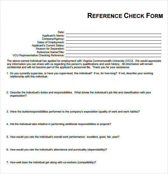 FREE 22+ Sample Reference Check Templates in PDF MS Word Excel