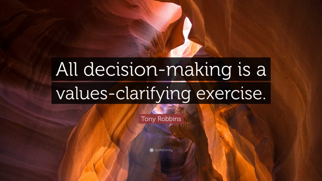 Tony Robbins Quote “All decisionmaking is a valuesclarifying exercise.”