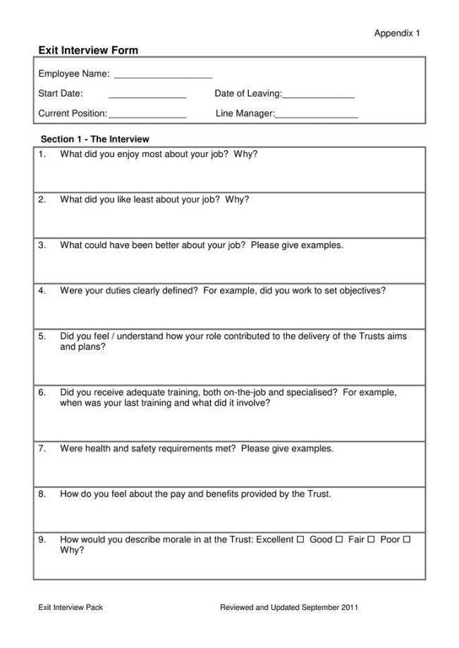 Exit Interview Form Templates at Interview