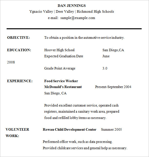 FREE 9+ High School Resume Templates in PDF word