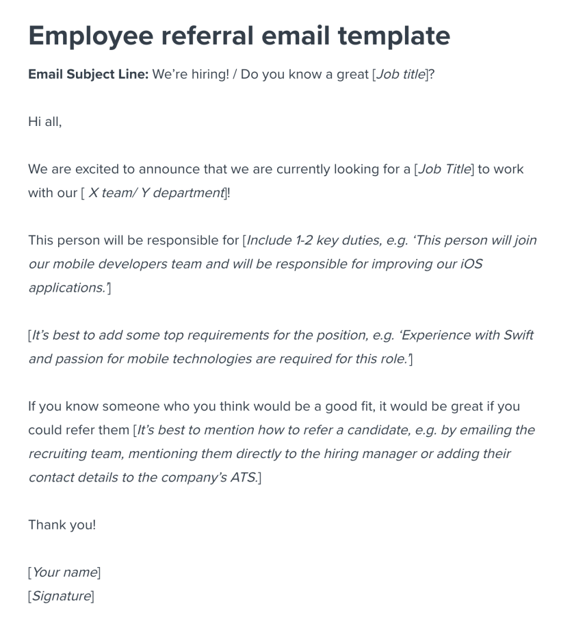 Employee Referral Program Sample Email Template