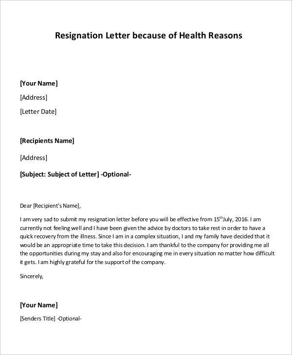 FREE 9+ Health Resignation Letter Samples and Templates in PDF MS Word