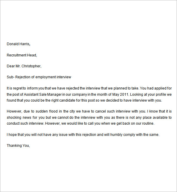 FREE 8+ Rejection Letter Templates in MS Word PDF