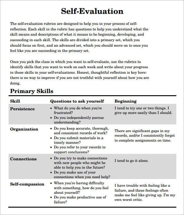 FREE 7+ Sample Self Evaluation Templates in PDF