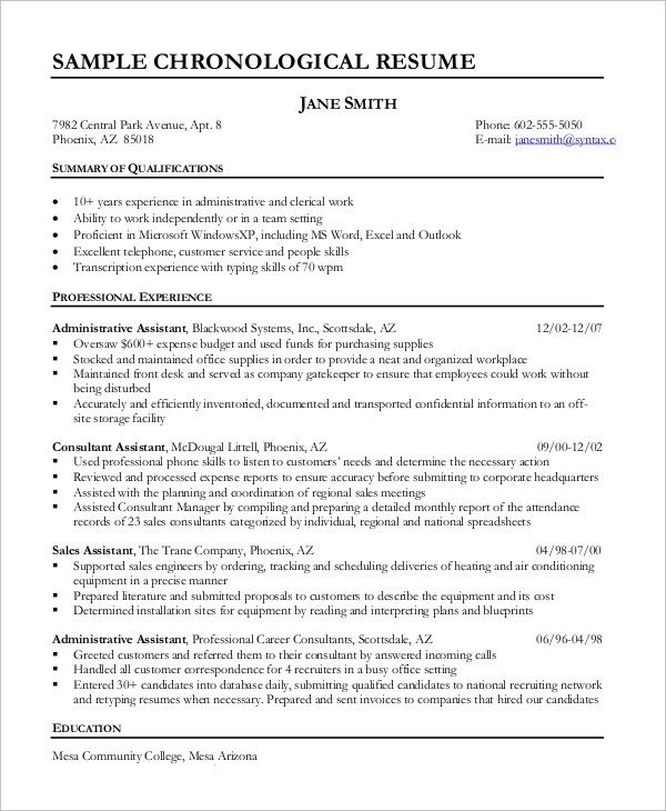 The 20 Best Ideas for Chronological Resume Example Chronological
