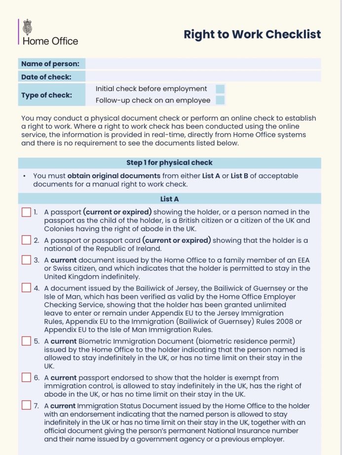 Right to Work Checklist changed 1st July 2021 PAYadvice.UK