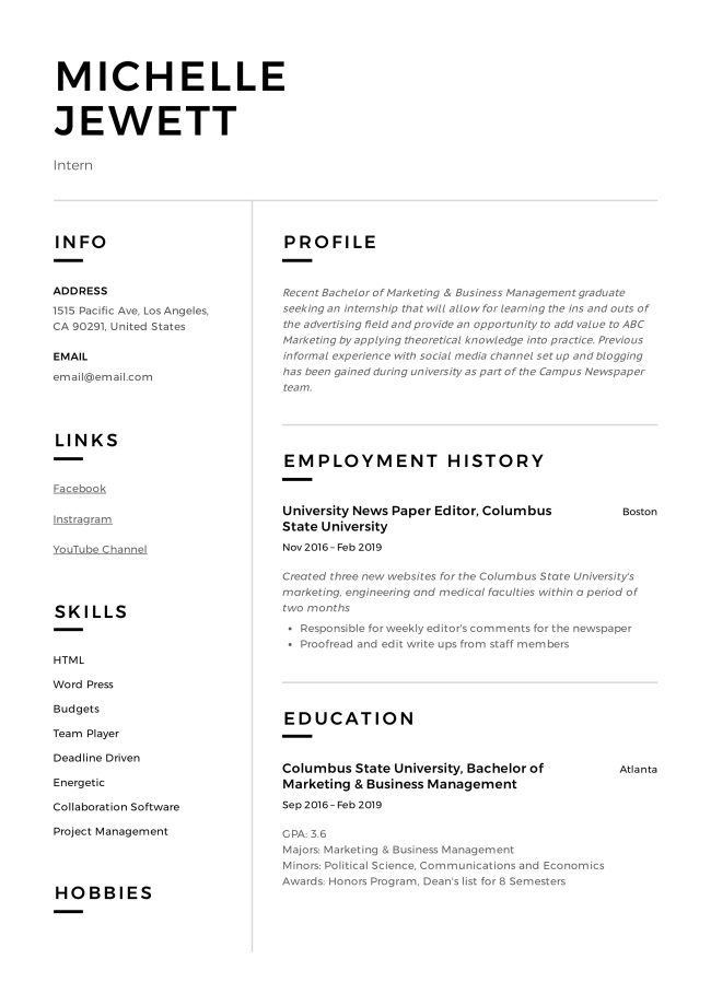 Intern Resume & Writing Guide + 12 Samples PDF 2019