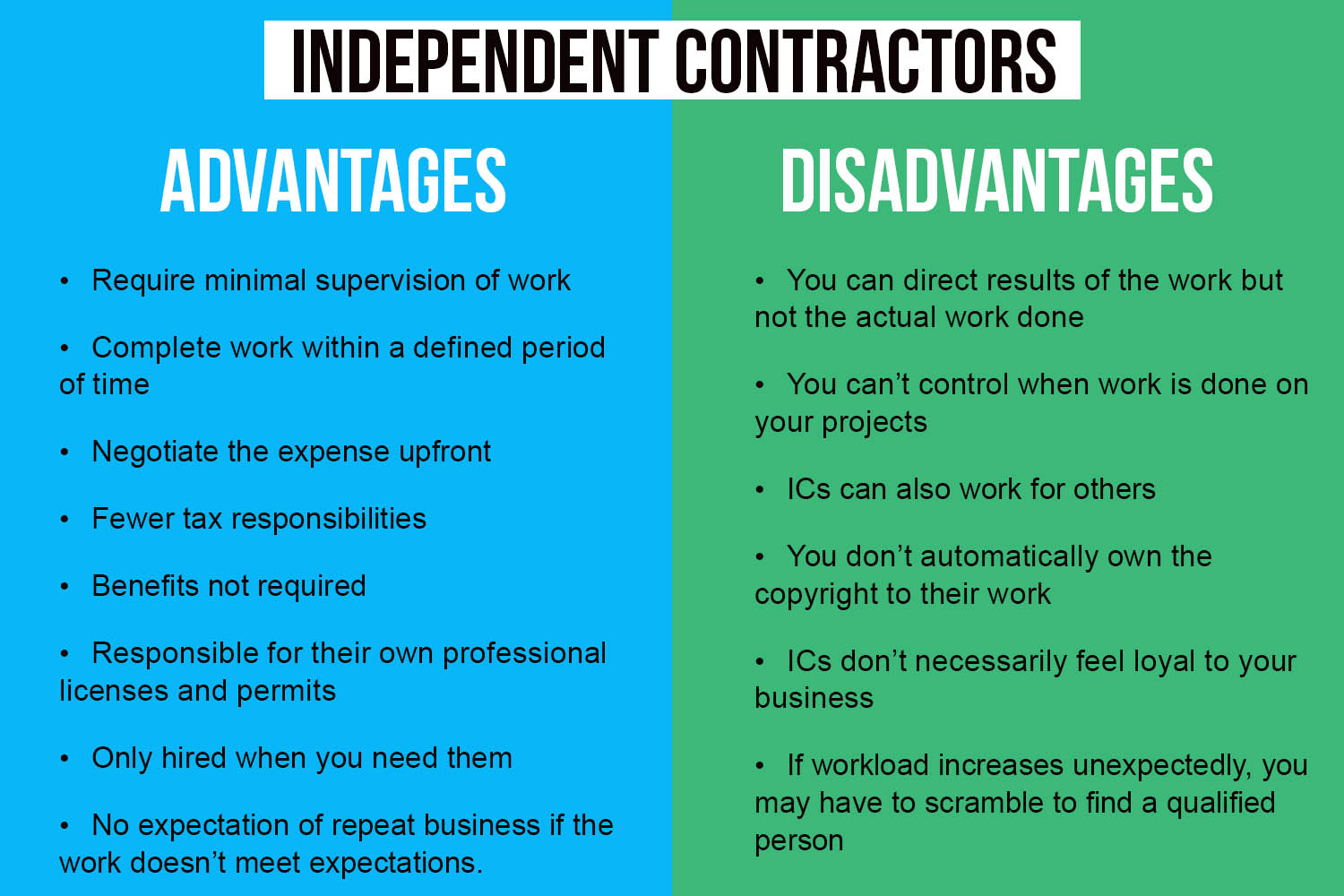 What are the pros and cons of being an independent contractor vs an