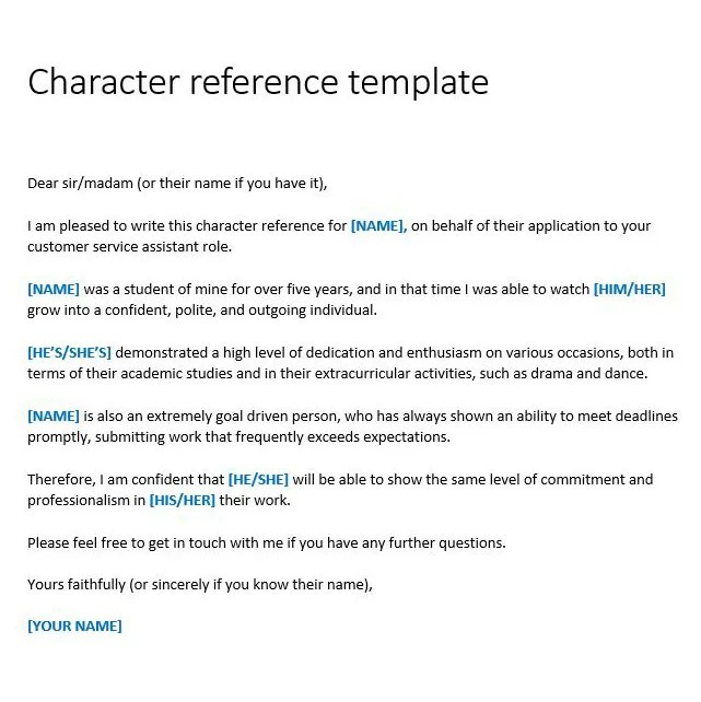 Character reference template reed.co.uk