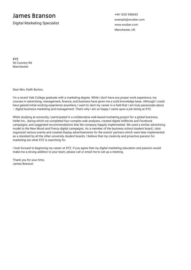 Contact Information In Digital Cover Letter in 2021 Cover letter