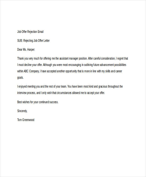 Rejection Email 8+ Examples, Format, Pdf Examples