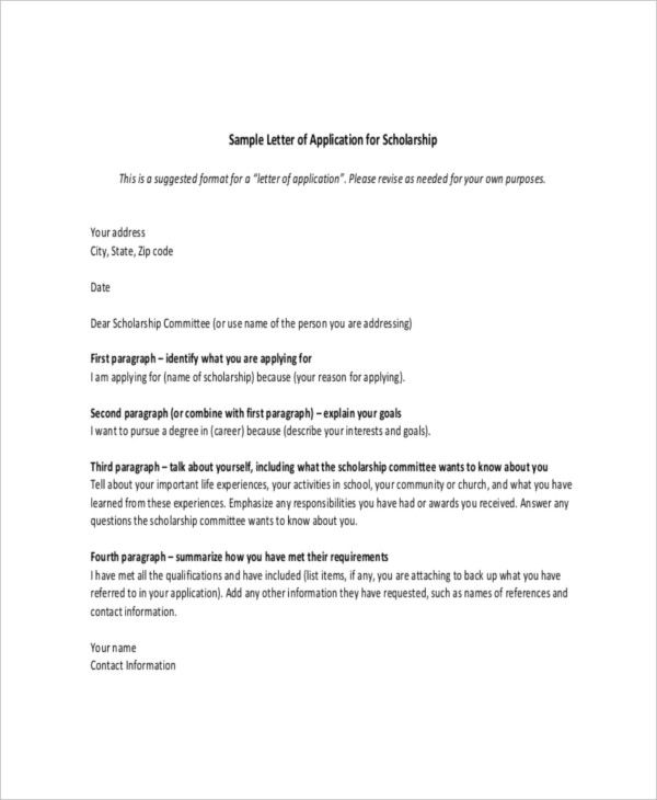 Scholarship Letter Template 8+ Free Sample, Example Format Download