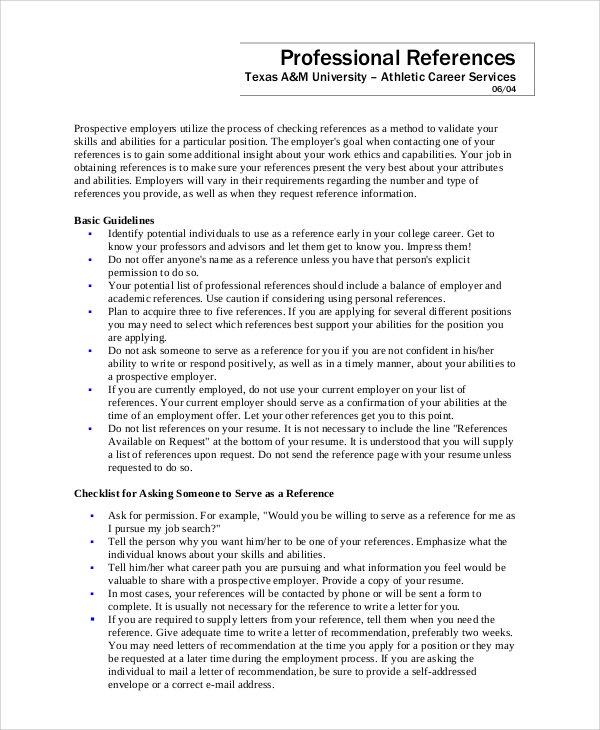 FREE 7+ Sample Professional Reference Templates in MS Word PDF