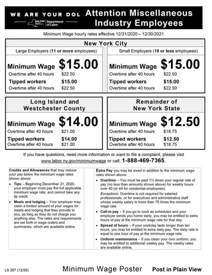 New York Minimum Wage Poster