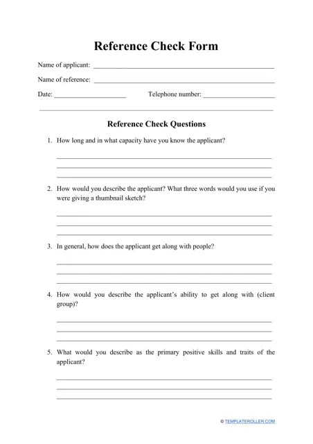 Reference Check Form Download Printable PDF Templateroller