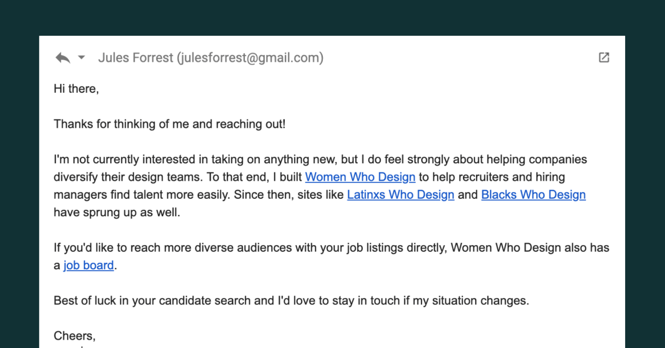 Setting up a Gmail recruiter response template Jules Forrest