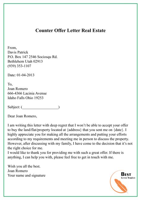 Counter Offer Letter Business Mentor