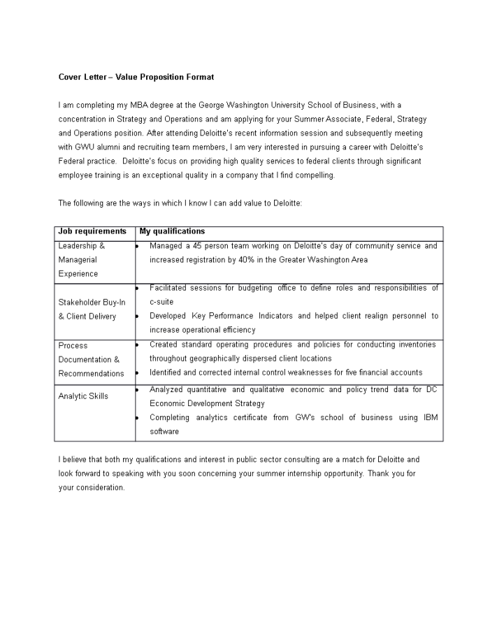 Value Proposition Cover Letter How to make a Value Proposition Cover