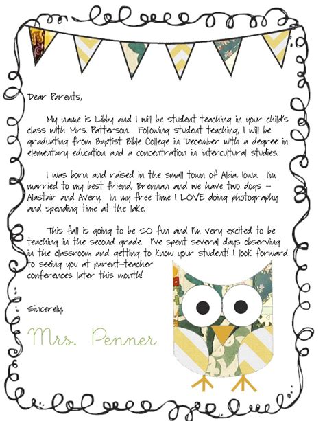 New Teacher Introduction Letter To Parents Template Example in 2021