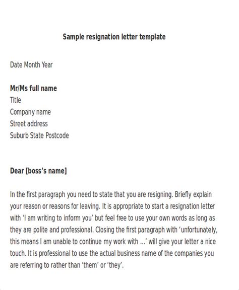 Word Resignation Letter Format Doc Letters Online Samples