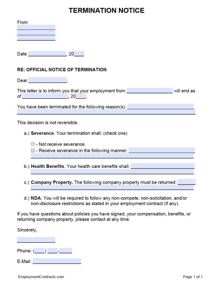 Printable Employee Termination Form Pdf Printable Word Searches