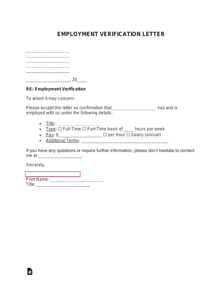 Free Employment Verification Letter Word PDF eForms
