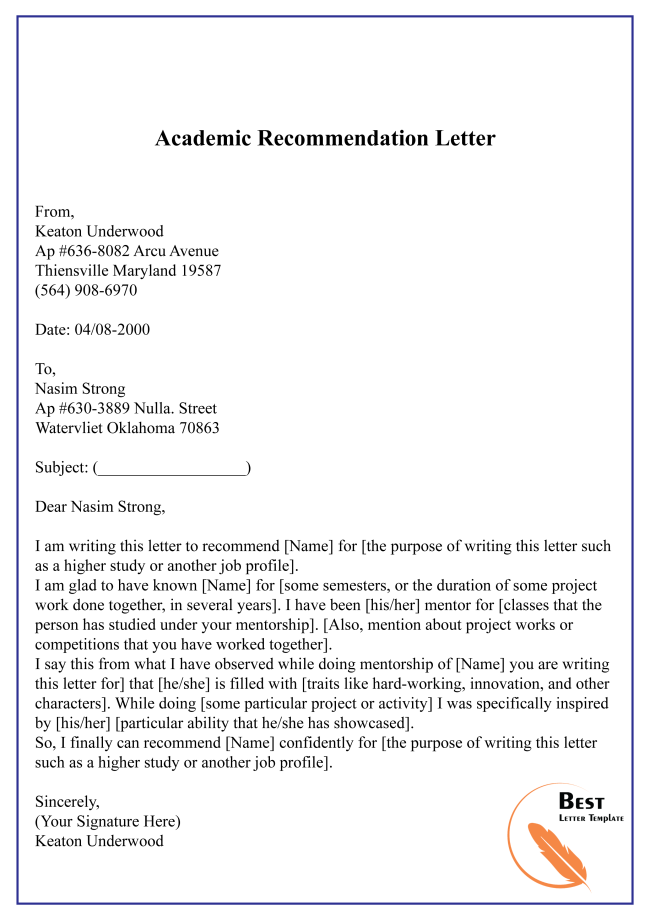 Examples Of Academic Reference Letters Proceffa