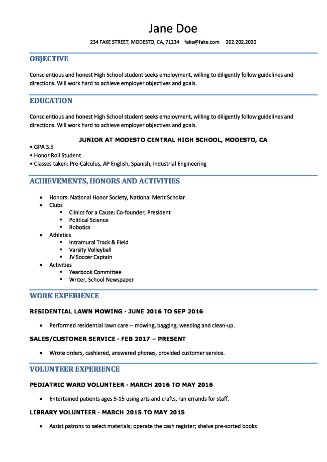 High School Resume Resume Templates For High School Students and Teens