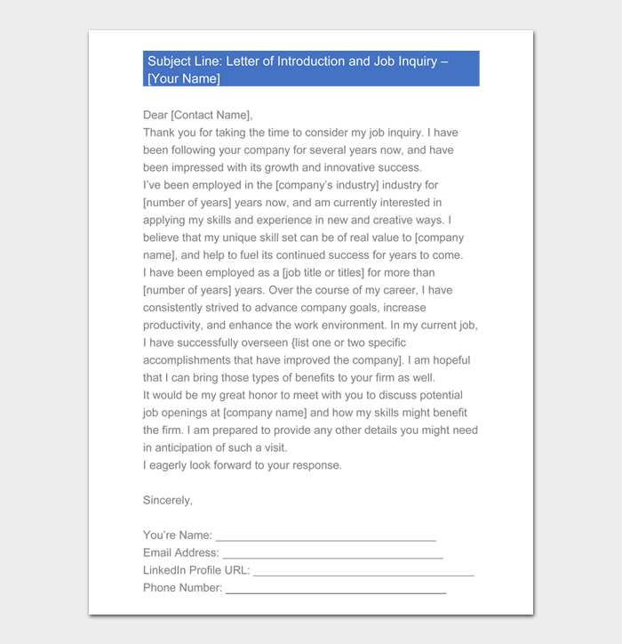 Job Inquiry Letter Examples and Templates