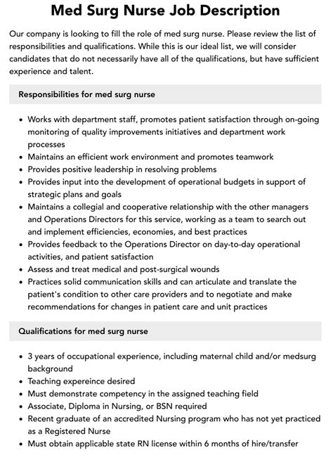 Med Surg Nurse Job Description Velvet Jobs